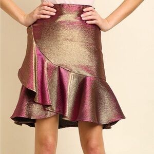 Pink Gold Metallic Glitter Ruffle High Waist Skirt SMALL NEW WITH TAGS